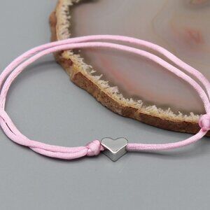 Jewelry heart pink silver string bracelet adjustable fashion delicate brand new